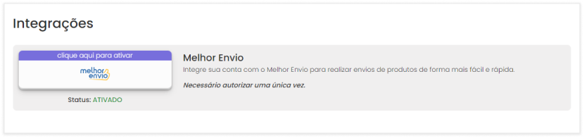 Gif de integração com o Melhor Envio